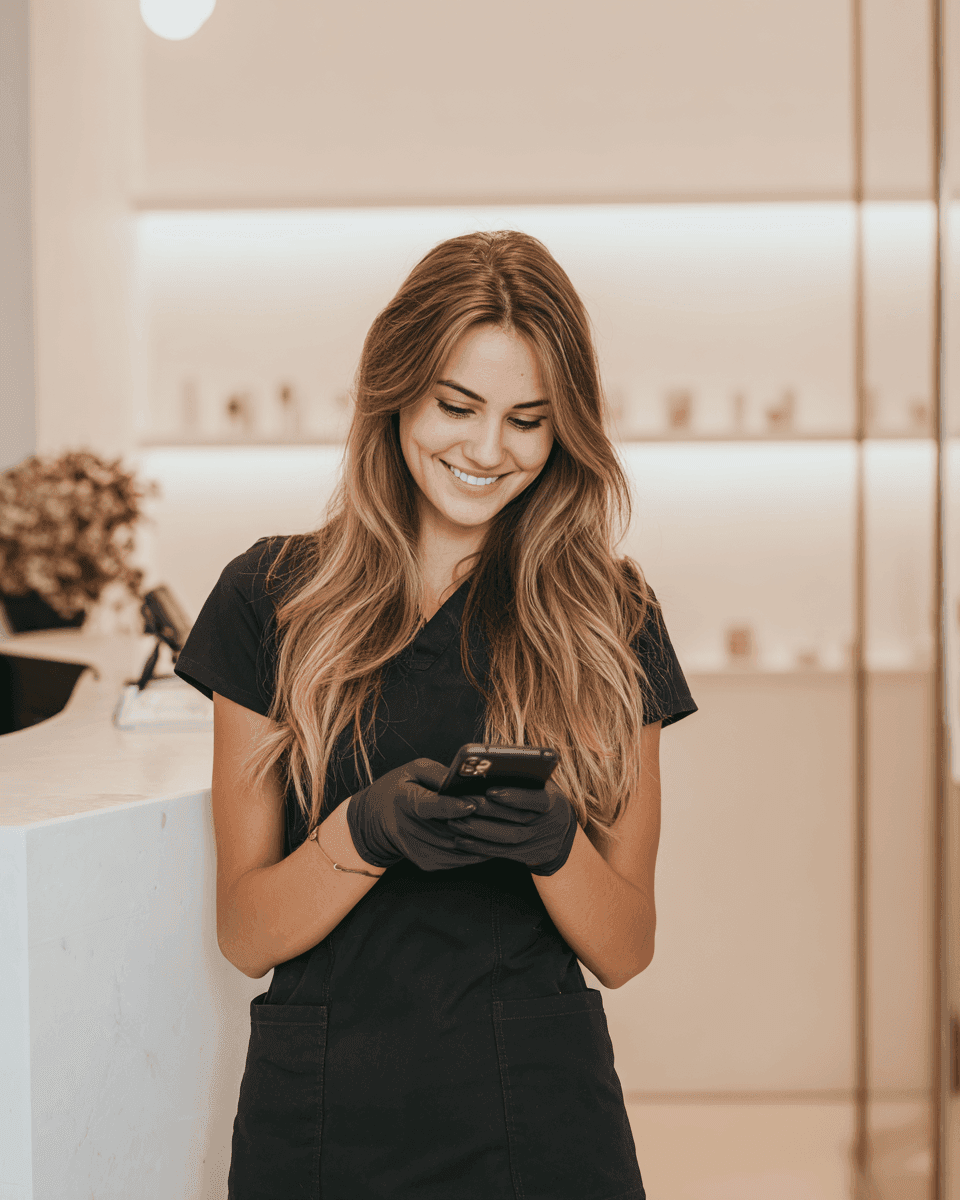 Esthéticienne satisfaite avec son contenu généré